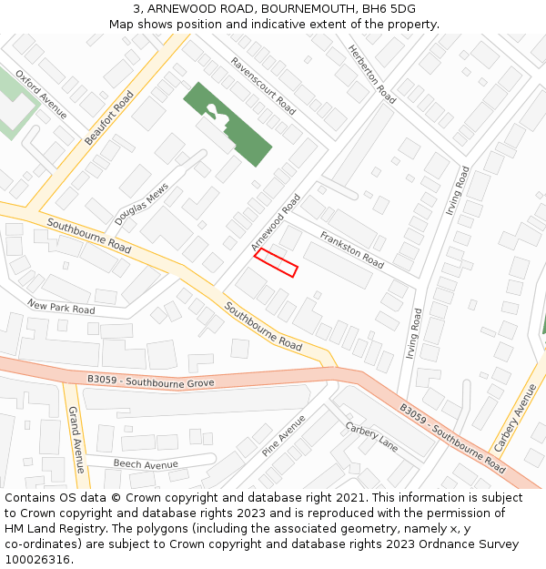 3, ARNEWOOD ROAD, BOURNEMOUTH, BH6 5DG: Location map and indicative extent of plot