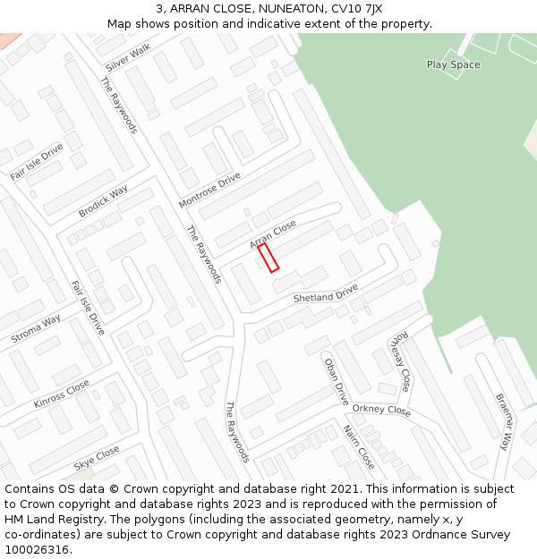 3, ARRAN CLOSE, NUNEATON, CV10 7JX: Location map and indicative extent of plot
