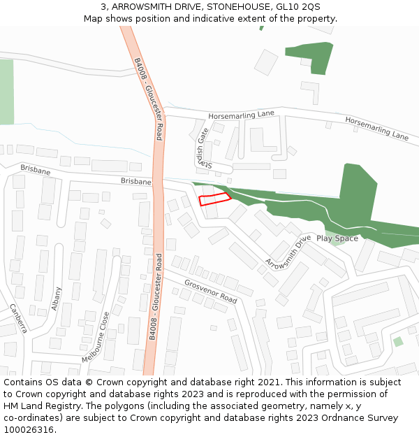 3, ARROWSMITH DRIVE, STONEHOUSE, GL10 2QS: Location map and indicative extent of plot