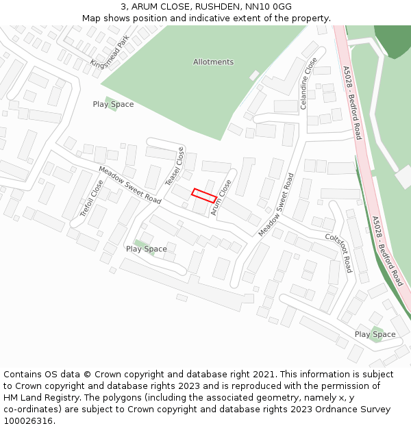 3, ARUM CLOSE, RUSHDEN, NN10 0GG: Location map and indicative extent of plot
