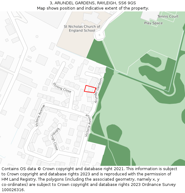 3, ARUNDEL GARDENS, RAYLEIGH, SS6 9GS: Location map and indicative extent of plot