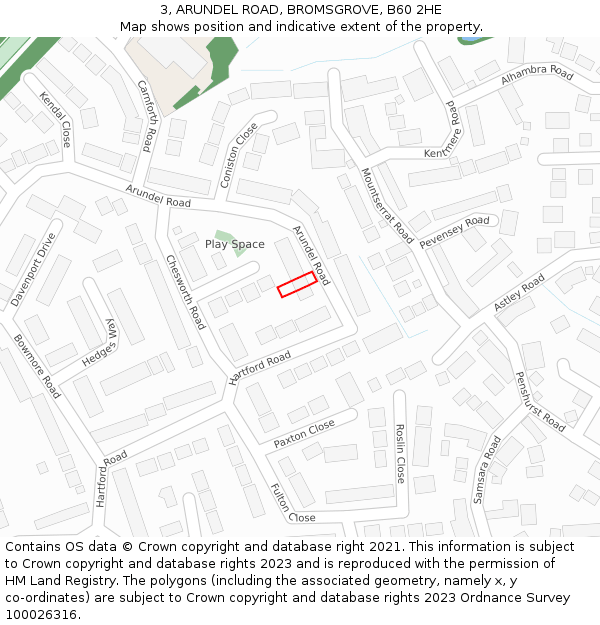 3, ARUNDEL ROAD, BROMSGROVE, B60 2HE: Location map and indicative extent of plot