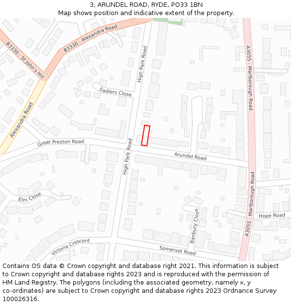 3, ARUNDEL ROAD, RYDE, PO33 1BN: Location map and indicative extent of plot