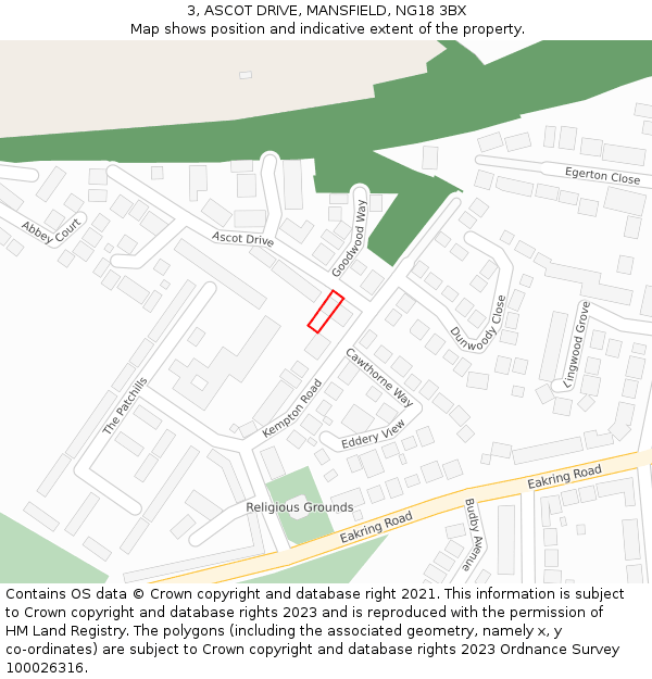 3, ASCOT DRIVE, MANSFIELD, NG18 3BX: Location map and indicative extent of plot