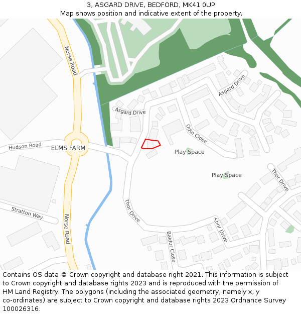 3, ASGARD DRIVE, BEDFORD, MK41 0UP: Location map and indicative extent of plot