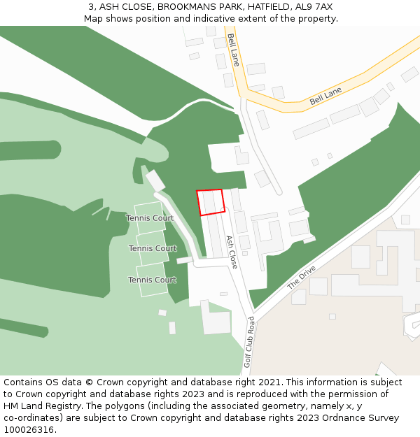 3, ASH CLOSE, BROOKMANS PARK, HATFIELD, AL9 7AX: Location map and indicative extent of plot