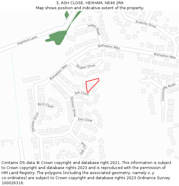 3, ASH CLOSE, HEXHAM, NE46 2RA: Location map and indicative extent of plot