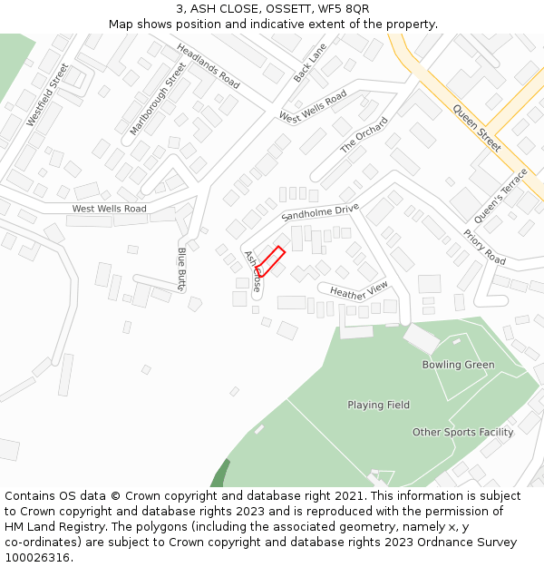 3, ASH CLOSE, OSSETT, WF5 8QR: Location map and indicative extent of plot