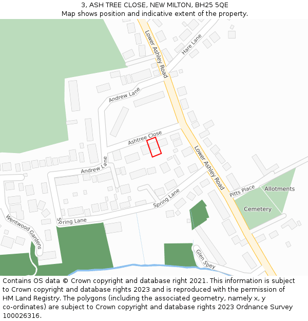 3, ASH TREE CLOSE, NEW MILTON, BH25 5QE: Location map and indicative extent of plot