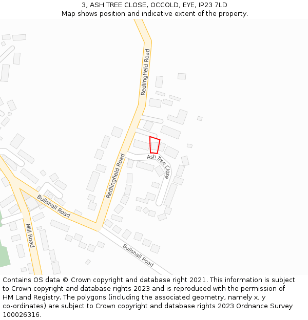 3, ASH TREE CLOSE, OCCOLD, EYE, IP23 7LD: Location map and indicative extent of plot