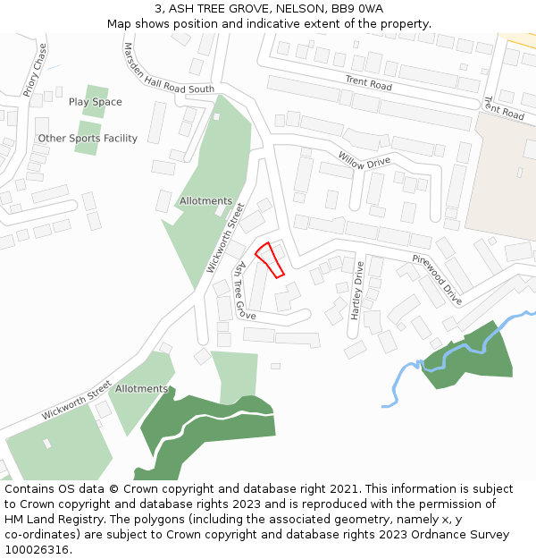 3, ASH TREE GROVE, NELSON, BB9 0WA: Location map and indicative extent of plot