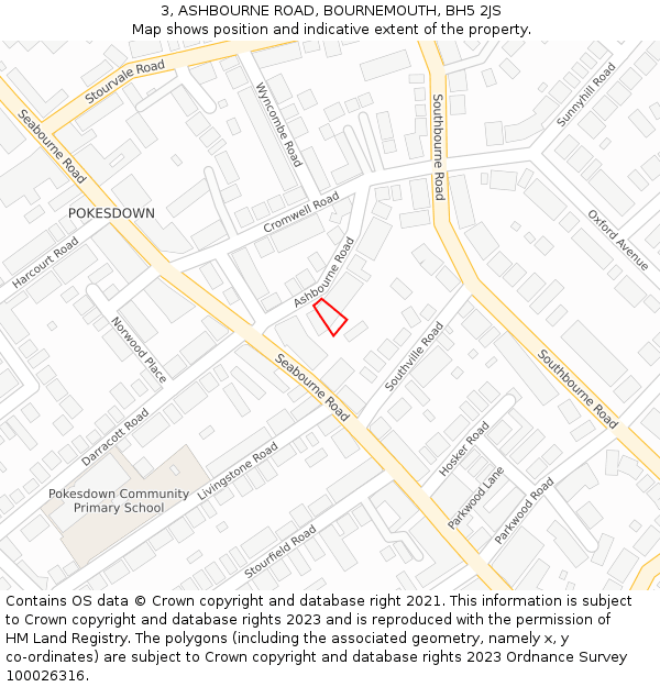 3, ASHBOURNE ROAD, BOURNEMOUTH, BH5 2JS: Location map and indicative extent of plot