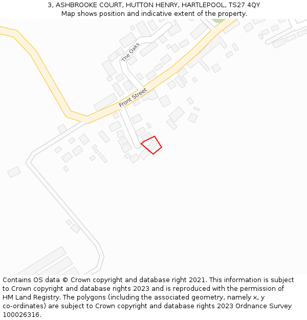 3, ASHBROOKE COURT, HUTTON HENRY, HARTLEPOOL, TS27 4QY: Location map and indicative extent of plot