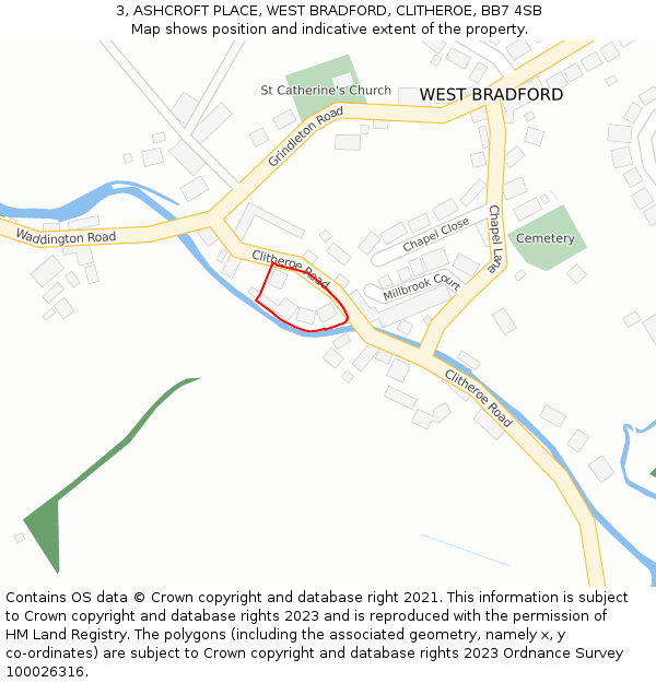 3, ASHCROFT PLACE, WEST BRADFORD, CLITHEROE, BB7 4SB: Location map and indicative extent of plot