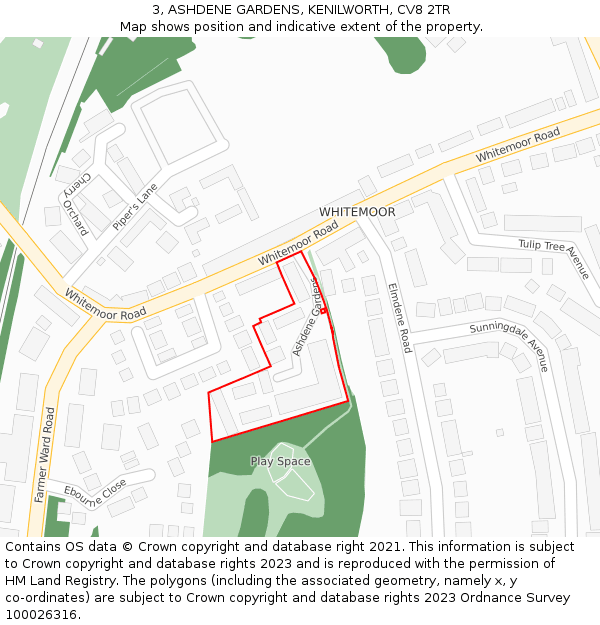 3, ASHDENE GARDENS, KENILWORTH, CV8 2TR: Location map and indicative extent of plot