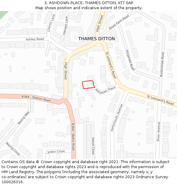 3, ASHDOWN PLACE, THAMES DITTON, KT7 0AP: Location map and indicative extent of plot