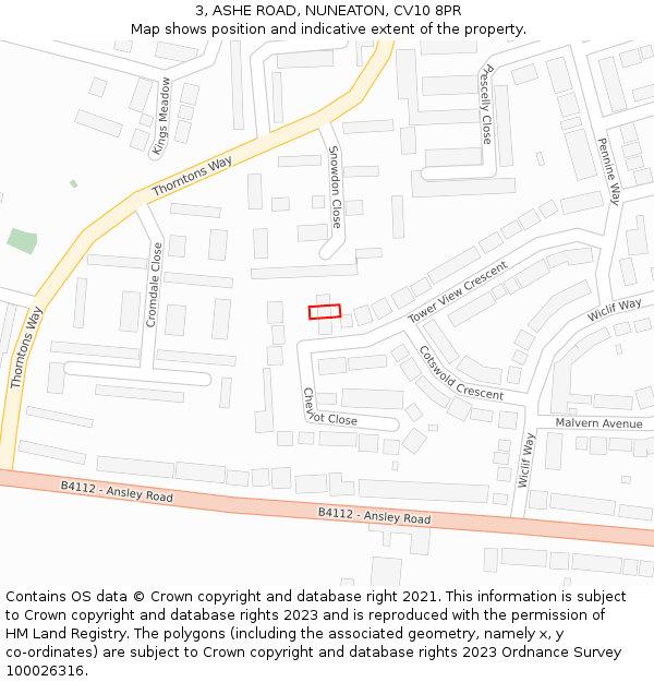 3, ASHE ROAD, NUNEATON, CV10 8PR: Location map and indicative extent of plot