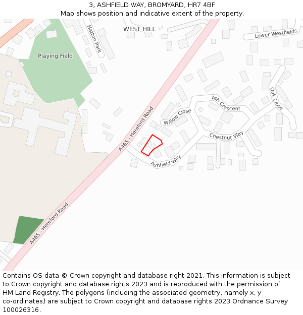 3, ASHFIELD WAY, BROMYARD, HR7 4BF: Location map and indicative extent of plot