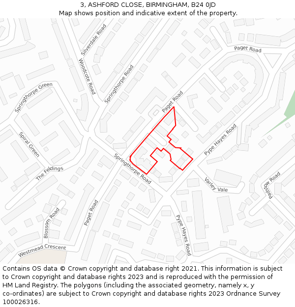 3, ASHFORD CLOSE, BIRMINGHAM, B24 0JD: Location map and indicative extent of plot