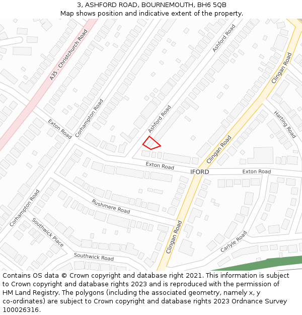 3, ASHFORD ROAD, BOURNEMOUTH, BH6 5QB: Location map and indicative extent of plot