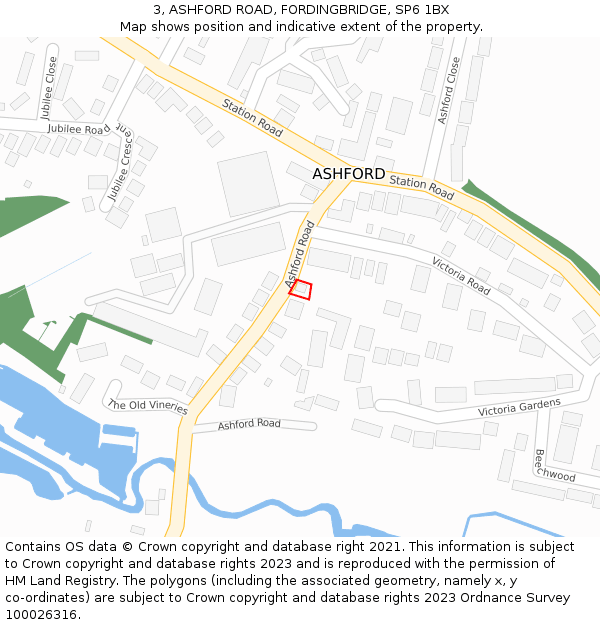 3, ASHFORD ROAD, FORDINGBRIDGE, SP6 1BX: Location map and indicative extent of plot