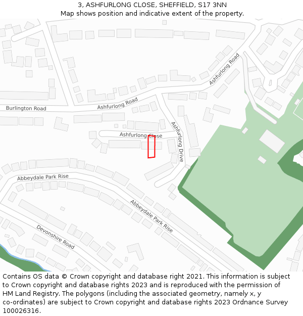 3, ASHFURLONG CLOSE, SHEFFIELD, S17 3NN: Location map and indicative extent of plot