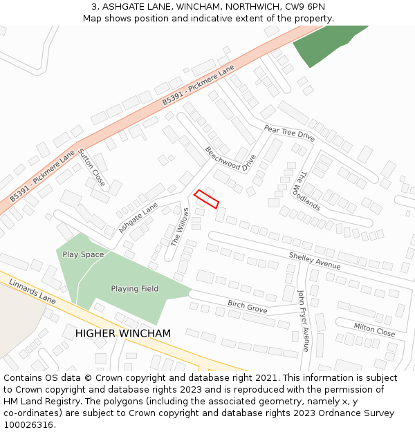 3, ASHGATE LANE, WINCHAM, NORTHWICH, CW9 6PN: Location map and indicative extent of plot