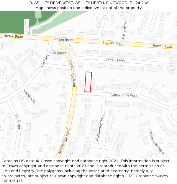 3, ASHLEY DRIVE WEST, ASHLEY HEATH, RINGWOOD, BH24 2JW: Location map and indicative extent of plot