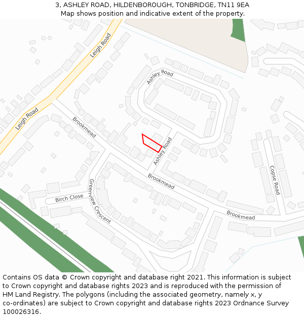 3, ASHLEY ROAD, HILDENBOROUGH, TONBRIDGE, TN11 9EA: Location map and indicative extent of plot