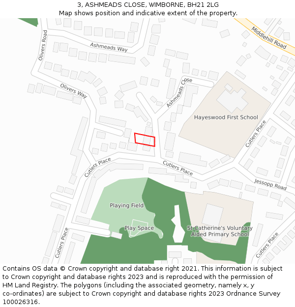 3, ASHMEADS CLOSE, WIMBORNE, BH21 2LG: Location map and indicative extent of plot