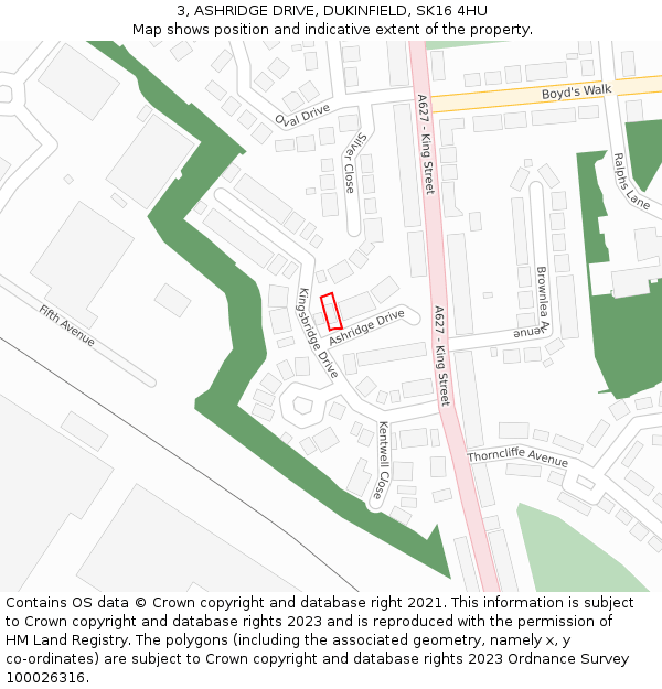 3, ASHRIDGE DRIVE, DUKINFIELD, SK16 4HU: Location map and indicative extent of plot