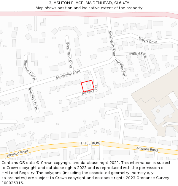 3, ASHTON PLACE, MAIDENHEAD, SL6 4TA: Location map and indicative extent of plot