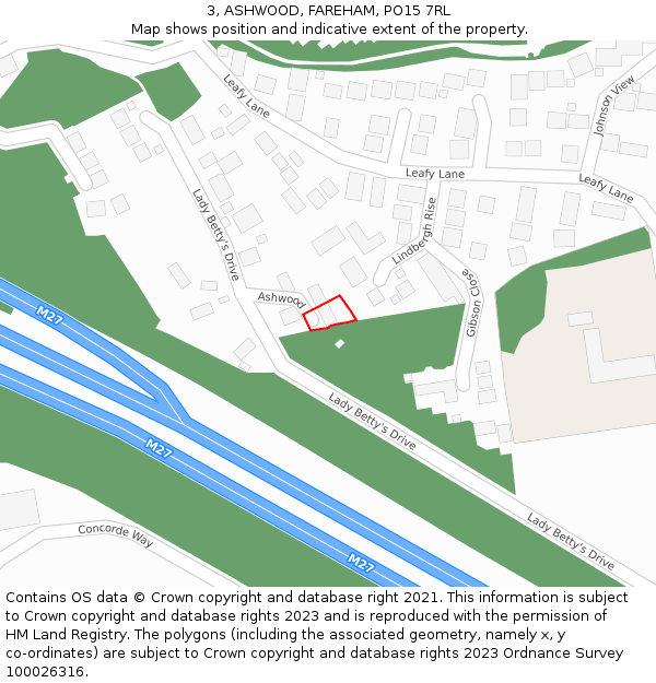 3, ASHWOOD, FAREHAM, PO15 7RL: Location map and indicative extent of plot