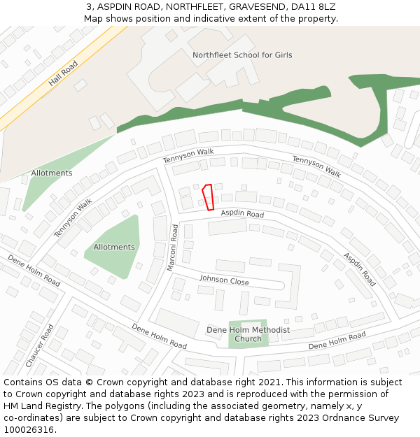 3, ASPDIN ROAD, NORTHFLEET, GRAVESEND, DA11 8LZ: Location map and indicative extent of plot