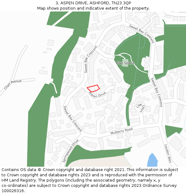 3, ASPEN DRIVE, ASHFORD, TN23 3QP: Location map and indicative extent of plot