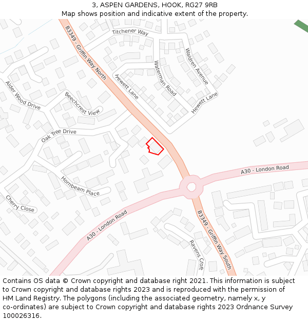 3, ASPEN GARDENS, HOOK, RG27 9RB: Location map and indicative extent of plot