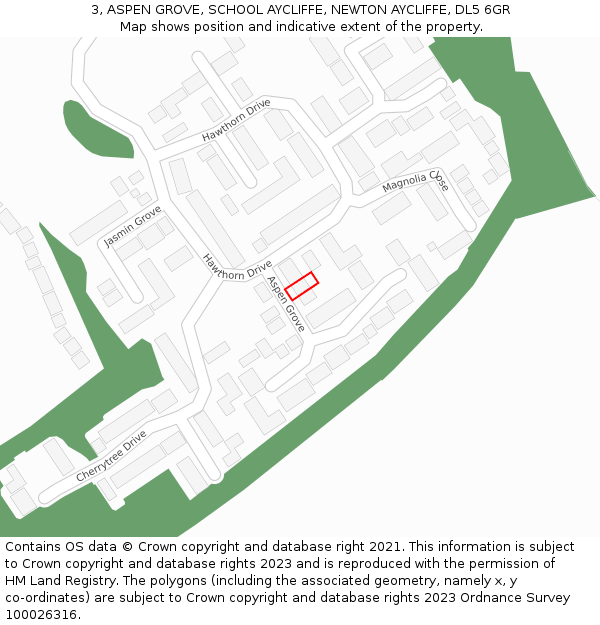 3, ASPEN GROVE, SCHOOL AYCLIFFE, NEWTON AYCLIFFE, DL5 6GR: Location map and indicative extent of plot