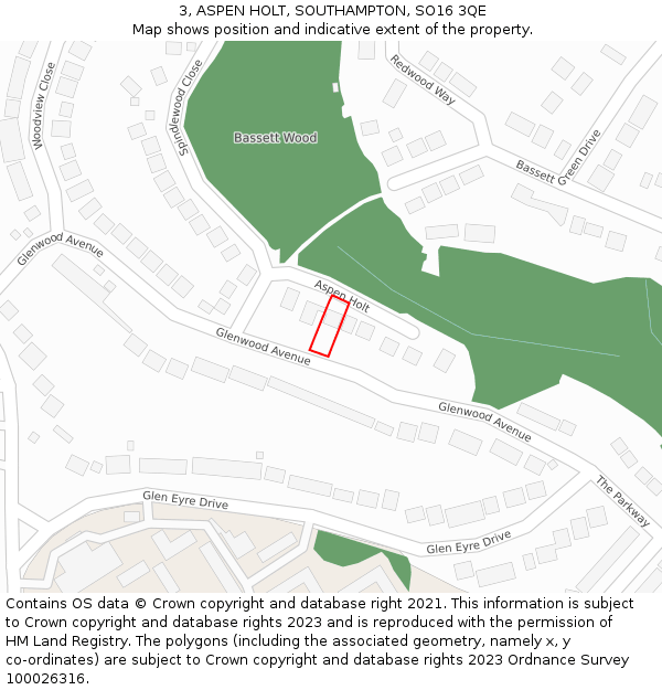 3, ASPEN HOLT, SOUTHAMPTON, SO16 3QE: Location map and indicative extent of plot