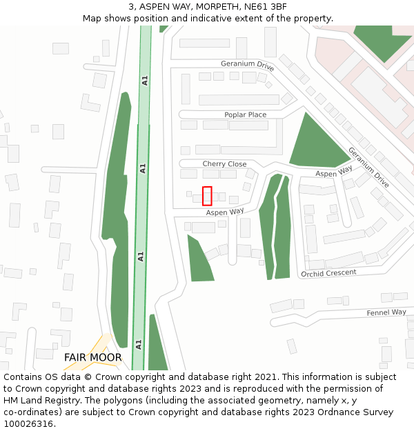 3, ASPEN WAY, MORPETH, NE61 3BF: Location map and indicative extent of plot