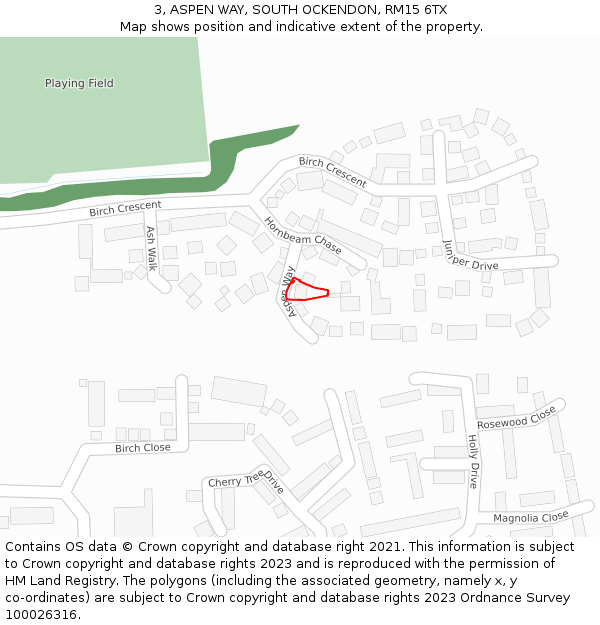 3, ASPEN WAY, SOUTH OCKENDON, RM15 6TX: Location map and indicative extent of plot