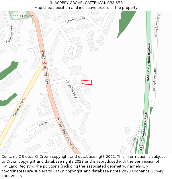 3, ASPREY GROVE, CATERHAM, CR3 6BR: Location map and indicative extent of plot