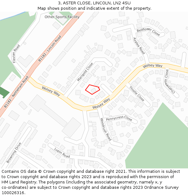 3, ASTER CLOSE, LINCOLN, LN2 4SU: Location map and indicative extent of plot