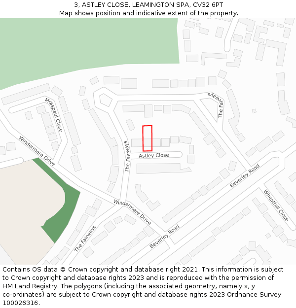 3, ASTLEY CLOSE, LEAMINGTON SPA, CV32 6PT: Location map and indicative extent of plot