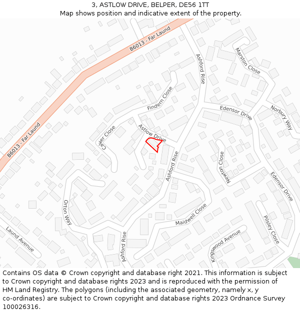 3, ASTLOW DRIVE, BELPER, DE56 1TT: Location map and indicative extent of plot