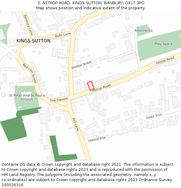 3, ASTROP ROAD, KINGS SUTTON, BANBURY, OX17 3PG: Location map and indicative extent of plot
