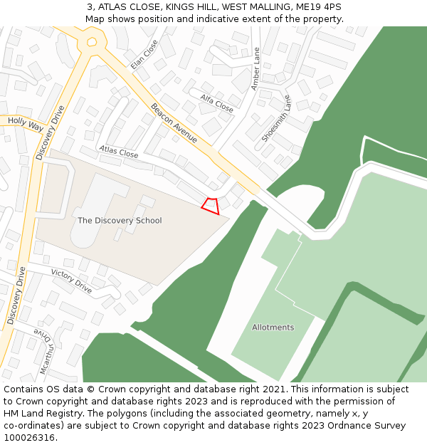 3, ATLAS CLOSE, KINGS HILL, WEST MALLING, ME19 4PS: Location map and indicative extent of plot