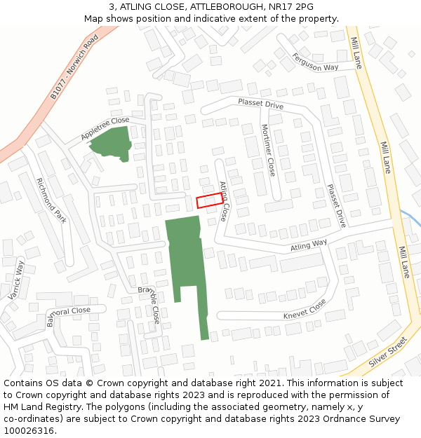 3, ATLING CLOSE, ATTLEBOROUGH, NR17 2PG: Location map and indicative extent of plot