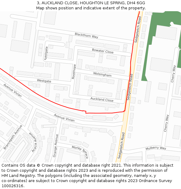 3, AUCKLAND CLOSE, HOUGHTON LE SPRING, DH4 6GG: Location map and indicative extent of plot