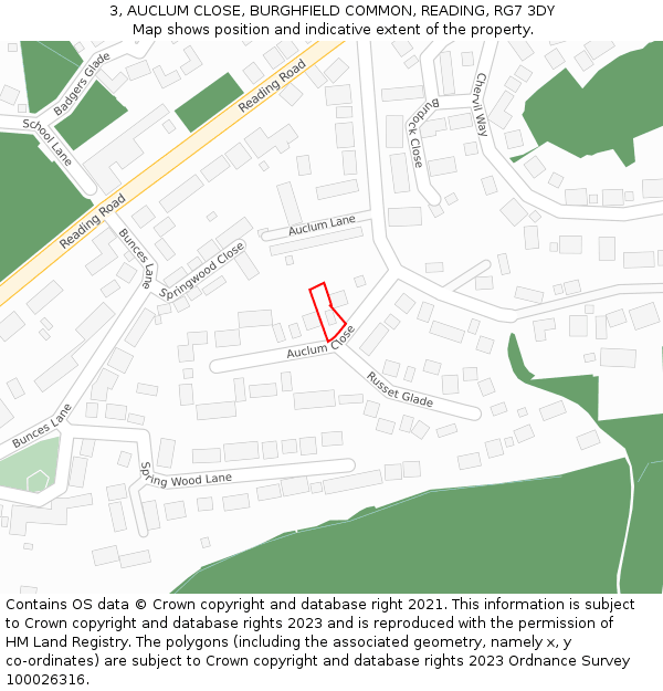 3, AUCLUM CLOSE, BURGHFIELD COMMON, READING, RG7 3DY: Location map and indicative extent of plot