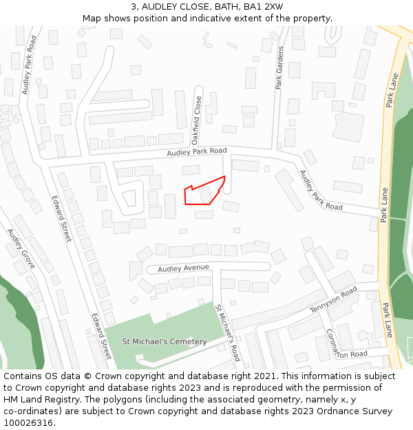 3, AUDLEY CLOSE, BATH, BA1 2XW: Location map and indicative extent of plot